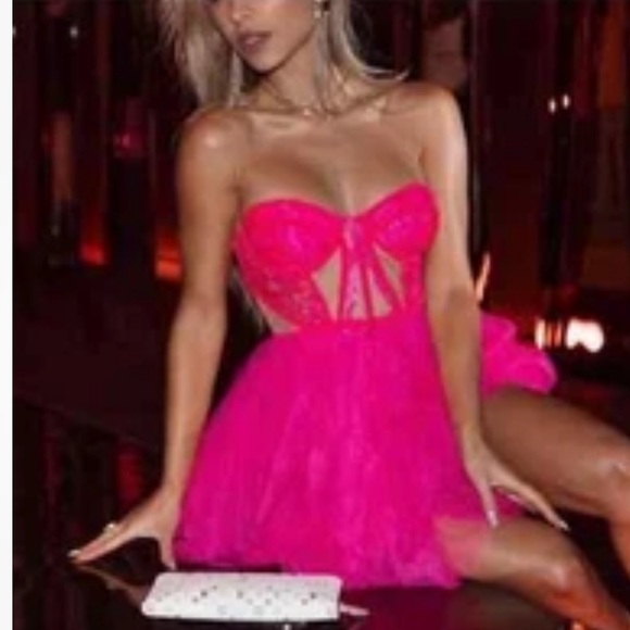 For Love & Lemons Rosario BarbieCore Hot Pink Mini Bustier Dress Women’s Size XS - Picture 3 of 11